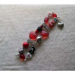 Beads With Bling Handmade  Red Hearts Beaded Watch Band