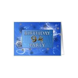  A 94th Birthday party invitation in a blue abstract design 