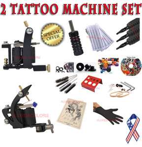 Tattoo Kit Set 2 Machine Equipment Needles Grip Supply  