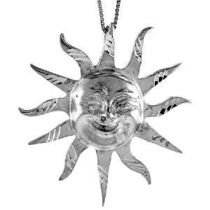 925 Sterling Silver 2 in. (50mm) Tall Large Sun Pendant (w/ 18 Silver 