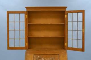 Antique English Oak Bureau Bookcase w/ Leaded Glass  