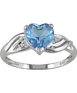 10k White Gold Diamond Blue Topaz Ring  
