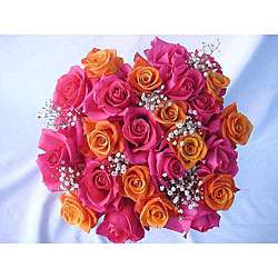 Bouquet of 24 Orange and Hot Pink Roses  