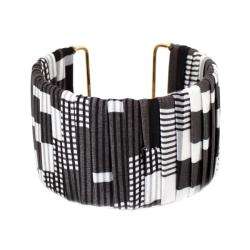 Goldtone Black and White Fabric Designed Cuff Bracelet  