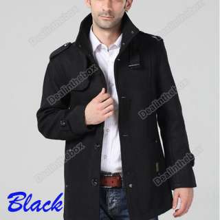 Fashion Mens Funnel Neck Wool Military Coat/Jacket 2 Colors  