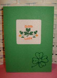 Good Luck Clover Handmade Cross Stitch Card completed  