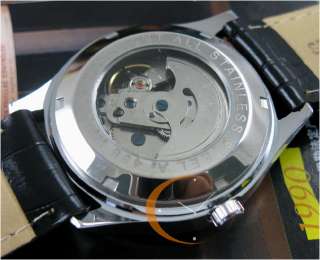 NEW MENS AUTOMATIC MECHANICAL DAY/DATE DISPLAY LEATHER WATCH  