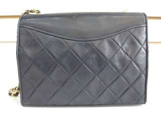 authentic CHANEL Vintage navy Quilted Lambskin Leather Flap Bag  