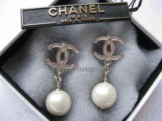 AUTHENTIC CHANEL LARGE CC LOGO PEARL DROP PINK EARRINGS  