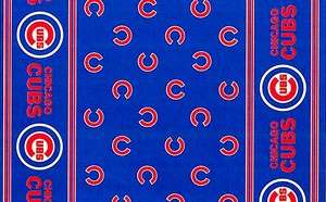 Chicago Cubs Border MLB Baseball Print Fleece Fabric  