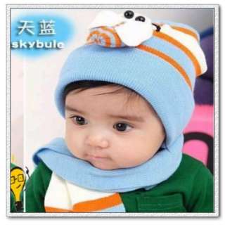 New Baby Boy Beanie Hat Cap+Neck Scarf Ladybug Sky Blue  