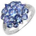 Sterling Silver Oval Tanzanite Cluster Ring  