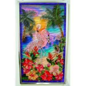  Pink Flamingo Tropical Stained Glass Window Art Panel 