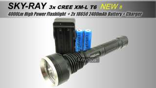 features this sky ray torch uses of a 3x cree xm l t6 led producing 