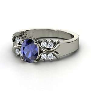  Gabrielle Ring, Oval Sapphire Platinum Ring with Diamond Jewelry