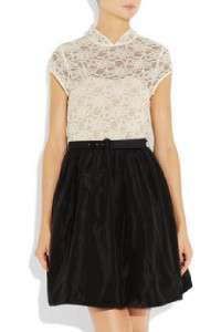 AUTH New Alice + Olivia Scarlet Lace Top and taffeta Dress with a belt 