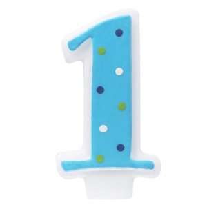  Lets Party By Deco Pac Blue #1 Candle with Polka Dots 