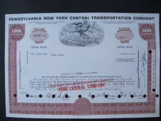 Penn Central Railroad Railroad Stock Certificate  