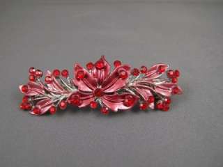 Red crystal floral flower painted barrette hair clip  
