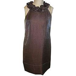 London Times Womens Ruffle Neck Shimmer Dress  