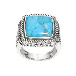  Sterling Silver 18mm Millgrain Turquoise Ring Size 7 