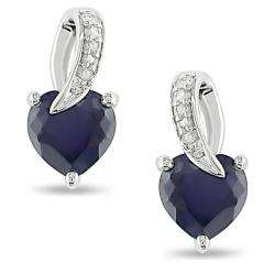 Sterling Silver Created Sapphire and Diamond Earrings  