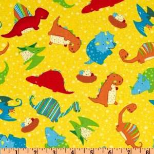  44 Wide Classic Jurassic Dino Toss Yellow Fabric By The 