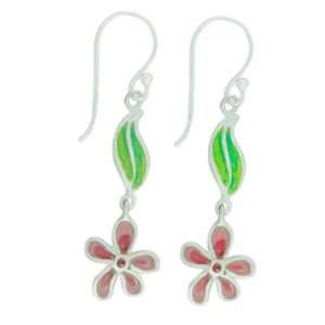  Red and Green Flower and Leaf Dangling Earrings CleverEve 