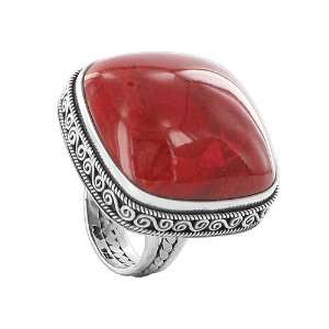  Sterling Silver 27mm Cabochon Coral Ring Size 5 Jewelry