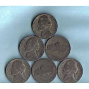  Set of 6 Wartime Silver Nickels 