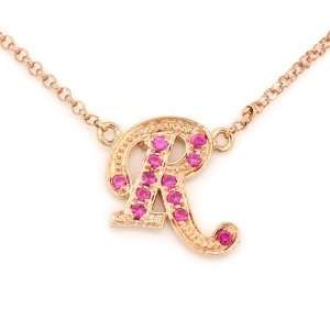18K Rose Gold Character R Pave Setting Pink Sapphire Milgrain Design 