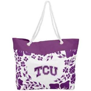 NCAA Texas Christian Horned Frogs (TCU) Ladies White Purple Hibiscus 
