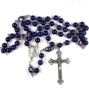 Cobalt Cloisonne and Blue Fossil 8mm rosary Jewelry