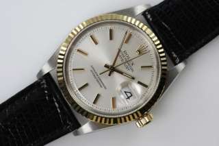   ROLEX DATEJUST 18K GOLD STAINLESS STEEL SILVER DIAL LEATHER 1601