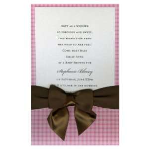  Trendy Pink Gingham with Brown Bow Pocket Invitations 