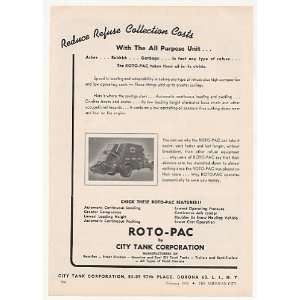   1952 City Tank Roto Pac Refuse Garbage Truck Print Ad