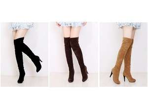 Black Brown Beige Velvet Over Knee High Heels Women Boots US Size 5 6 