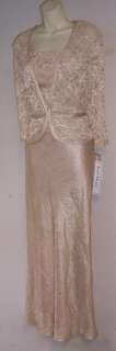 KAREN MILLER Beige Lace Beaded Formal Gown Long Dress & Lace Jacket 8 