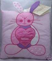 NEW BABY CRIB BIRTH PILLOW PINK BUNNY NAME DATE SPRINGS  