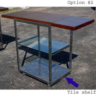 Vintage Drop Leaf Stainless Wood Glass Bar Table Cart  