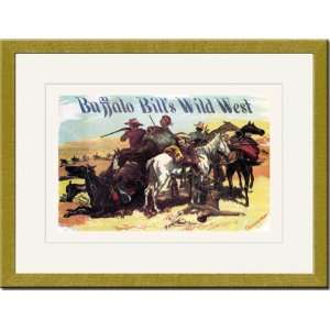  Gold Framed/Matted Print 17x23, Buffalo Bill Besieged 