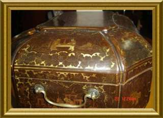ANTIQUE Chinese Export Lacquer LG. SEWING BOX,Tea Caddy  