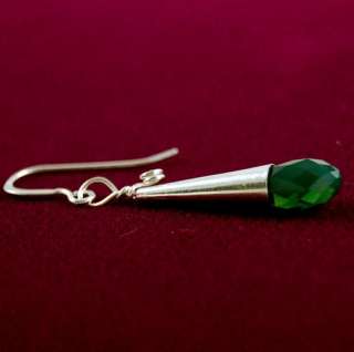 BRIOLETTE .925 sterling silver cone EARRINGS made with green Swarovski 