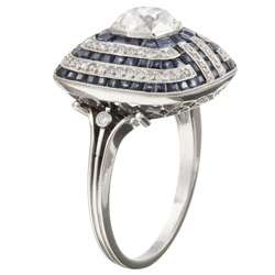 Platinum 2 1/10ct TDW Diamond and Sapphire Deco Estate Ring (H, VS2 