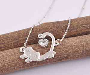 4067 New Womens Fashion Silver Crystal Cat Pendant Necklaces  