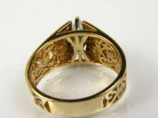   Genuine Marquise Cut White Sapphire 14k Y Gold Filigree Ring 5g  