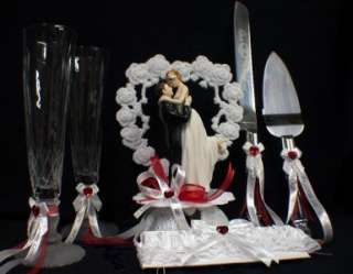 SExy Ruby RED Wedding Cake Topper LOT Glasses Knife SET  