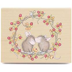 House Mouse Wreath Love Wood mounted Rubber Stamp  