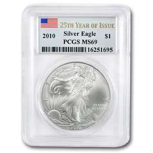  2010 Silver Eagles   MS 69 PCGS *25th Year of Issue 