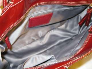   EMBOSSED SIGNATURE RED PATENT LEATHER EAST/WEST GALLERY TOTE BAG 15246